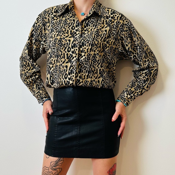Vintage Style Exchange leopard print button down shirt animal - Picture 3 of 7